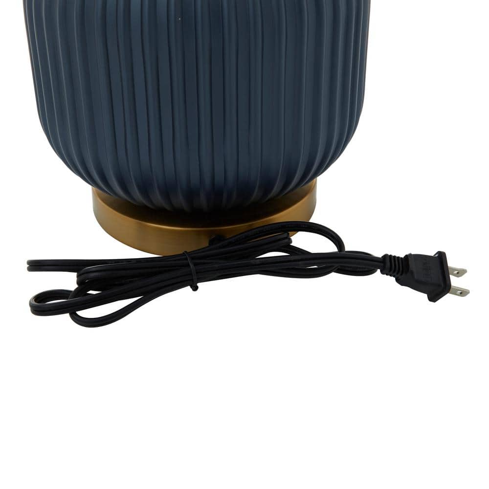 20" Matte Blue Glass Table Lamp with Velvet Shade and Gold Base
