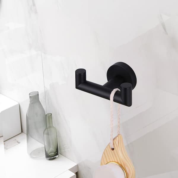 Angle Simple Double Towel Hook Matte Black, Stainless Steel Bathroom Towel  Holder, Coat Robe Hook Wall Mount