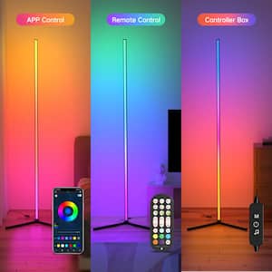 65 in. Black Standard RGB Corner Floor Lamp with Bluetooth App and Remote, DIY Mode, 16-Million Colors, Multi-Scene Mode
