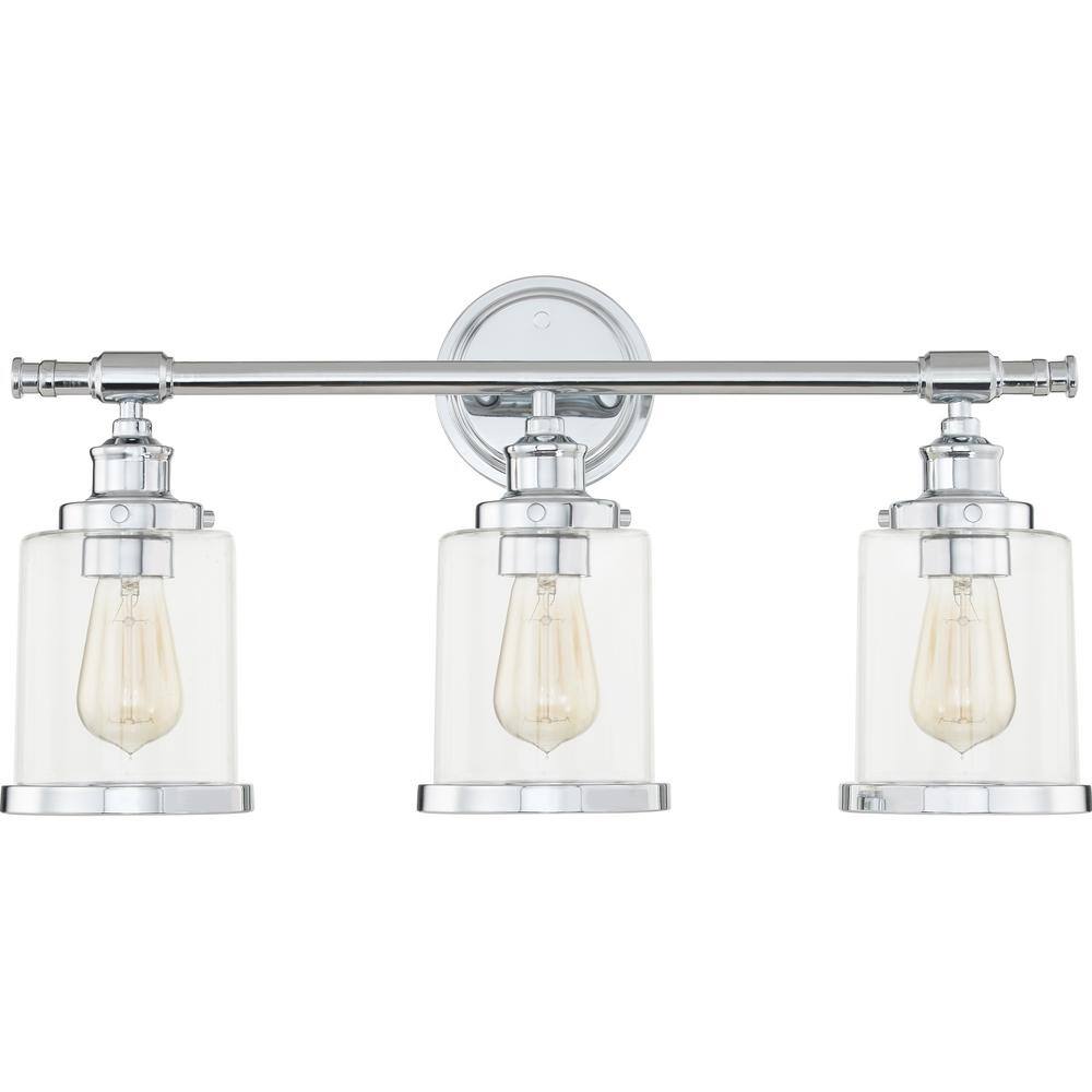 Polished Chrome 3-Light Dimmable Vanity Light with Glass Shades