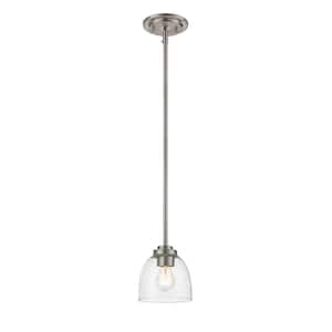 1-Light Brushed Nickel Shaded Mini-Pendant with Clear Glass Shade