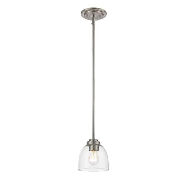 Unbranded 1-Light Brushed Nickel Shaded Mini-Pendant with Clear Glass Shade