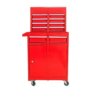 5-Tier Metal 4-Wheeled Cart in Red with Bottom Cabinet and Adjustable Shelf