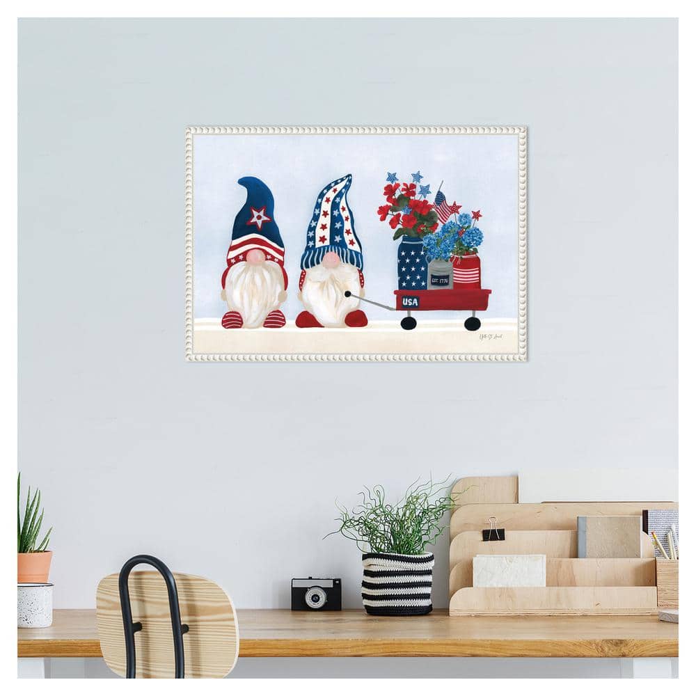Patriotic Gnomes Lithograph on Canvas with White Frame