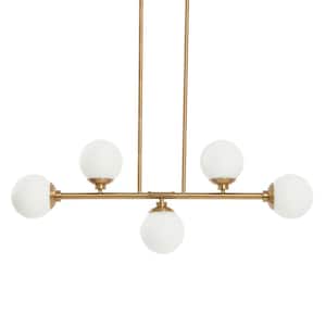 Lorne - 5-Light Brushed Gold Metal and Frosted Glass Chandelier