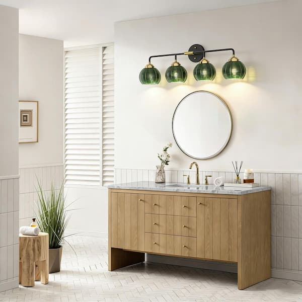 Wellspeed Orbe 4 Light Vintage Vanity Light with Green Glass