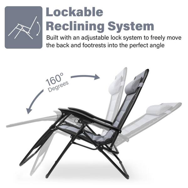 Zero Gravity Black and Grey Metal Padded Folding Chair with Cup