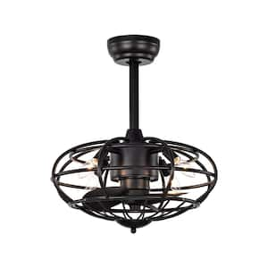 18 in. Indoor Matte Black Enclosed Ceiling Fan Farmhouse Caged Ceiling Fan with Light kit and Remote Control