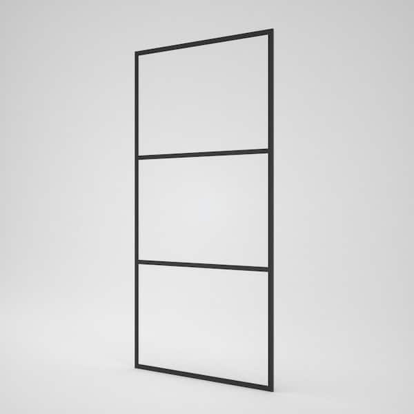 Hilma 34 in. W x 72 in. H Fixed Framed Shower Door in Matte Black Finish with Patterned Glass