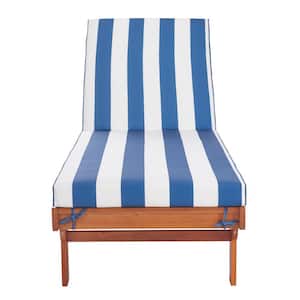 Newport Natural 1-Piece Wood Outdoor Chaise Lounge Chair with Blue and White Cushion