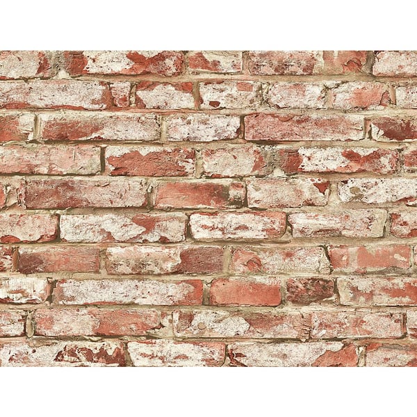 15.38 sq. ft. Clay Faux Rustic Brick Natural Wall Backdrop Vinyl Peel and Stick Wallpaper Roll
