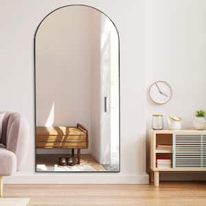 28 in. W x 70.8 in. H Large and Wide Classic Full Length Arch Wood Framed Black Floor Mirror Wall Mirror