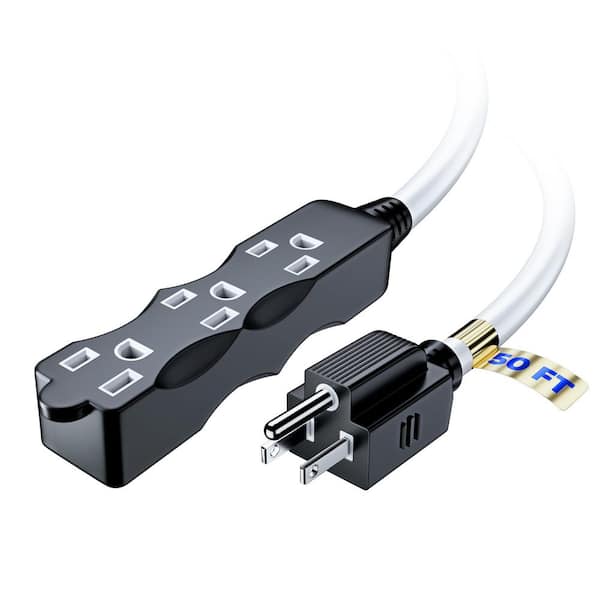 50 ft. 16 / 3 Light Duty Indoor I-Shaped Extension Cord, 3-Outlet, 13 Amps, Black with White Indicators