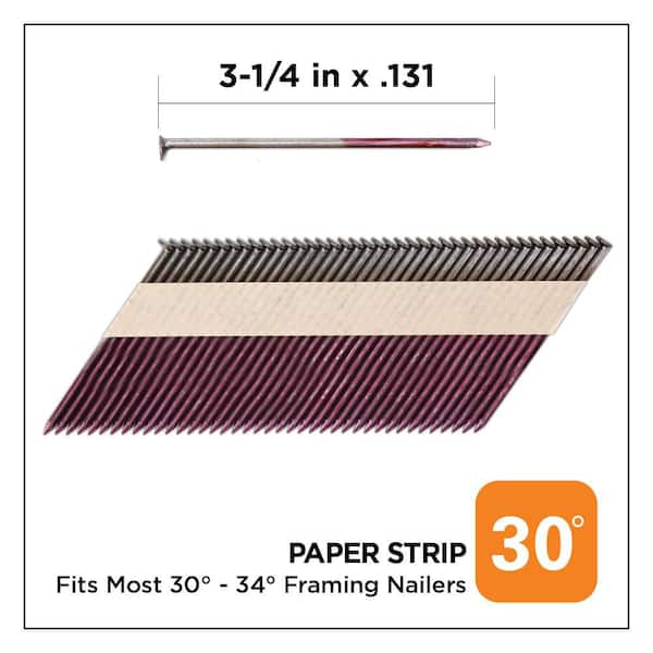 3-1/4 in. x 0.131 30-Degree Bright Finish Smooth Shank Paper Tape Framing Nails (2500-Per Box)