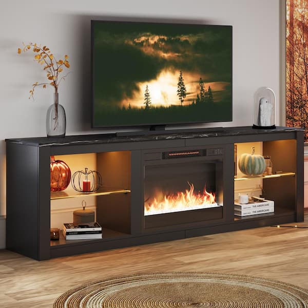 70.8 in. Black TV Stand with Fireplace Fits TVs up to 75 in. LED Entertainment Center
