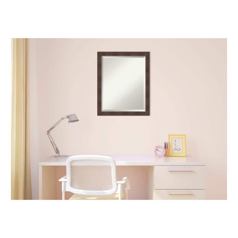 Whiskey Brown Rustic Wood Beveled Bathroom Vanity Mirror