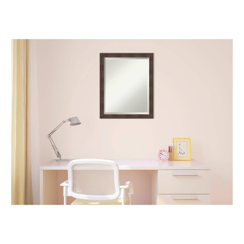 Whiskey Brown Rustic Wood Beveled Bathroom Vanity Mirror