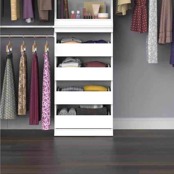 ClosetMaid Modular Storage Unit with 4 Drawers, Wood Closet Organizer,  Stacking, Full Backer, Storage, Decorative Trim, White