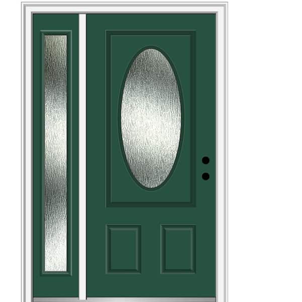 MMI Door 50 in. x 80 in. Left-Hand/Inswing Rain Glass Hunter Green Fiberglass Prehung Front Door on 4-9/16 in. Frame