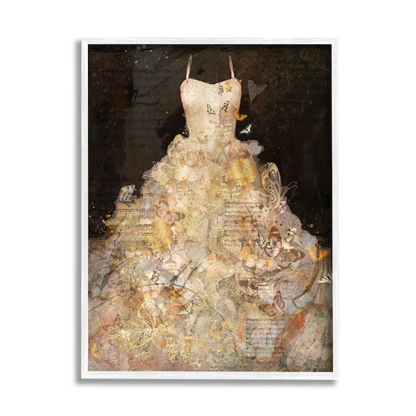 The Stupell Home Decor Collection Detailed Evening Gown Dress Text Collage Butterflies by Marta Wiley Framed Animal Art Print 30 in. x 24 in.