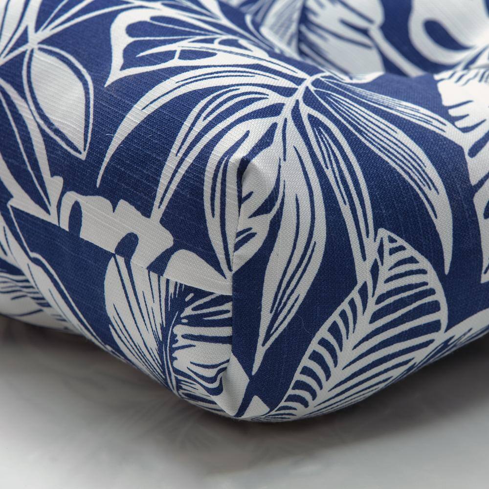Navy Blue Polyester Outdoor Bench Cushion with White Leaf Pattern