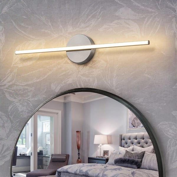 Olivia 23.8 in. 1-Light Brushed Nickel Modern LED Vanity Light Bar for Bathroom