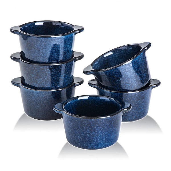 6-Piece Round Ceramic Ramekin Bowl Set with Smooth Glaze for Baking Souffle Creme Brulee Oven Dishwasher Safe