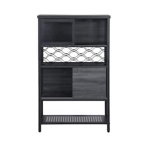 32.29 in. W x 15.75 in. D x 52.37 in. H Classic Black Wood Finishd Metal Linen Cabinet with Wine Rack