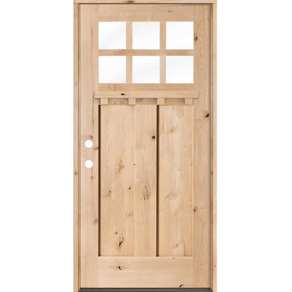 36 in. x 80 in. Knotty Alder Right-Hand/Inswing 6 Lite Beveled Clear Glass Unfinished Wood Prehung Front Door w/ DS