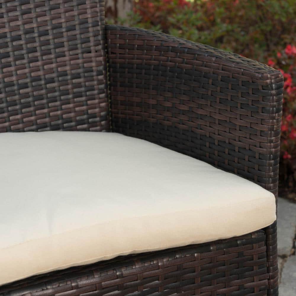 Olivia 6-Piece Teak and Multibrown Outdoor Dining Set with Beige Cushions