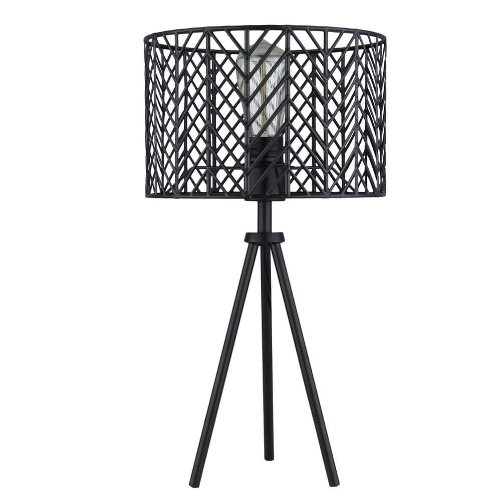 18.5" Black Metal Tripod Table Lamp with Cage Shade