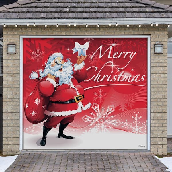 7 ft. x 8 ft. Santa's Merry Christmas Holiday Garage Door Decor Mural for Single Car Garage