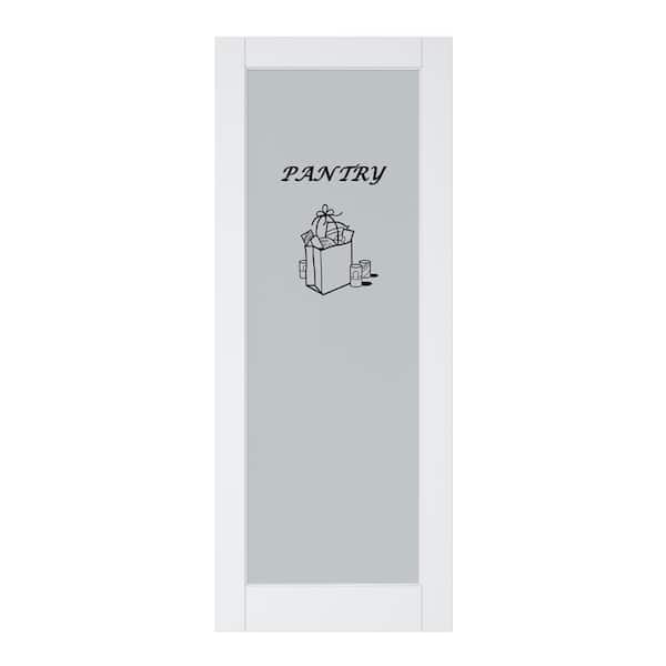 ARK DESIGN 32 in. x 80 in. 1-Lite Tempered Frosted Glass White Primed Solid Core MDF Wood Interior Door Slab with Pantry Sticker