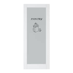 36 in. x 80 in. 1-Lite Tempered Frosted Glass White Primed Solid Core MDF Wood Interior Door Slab with Pantry Sticker