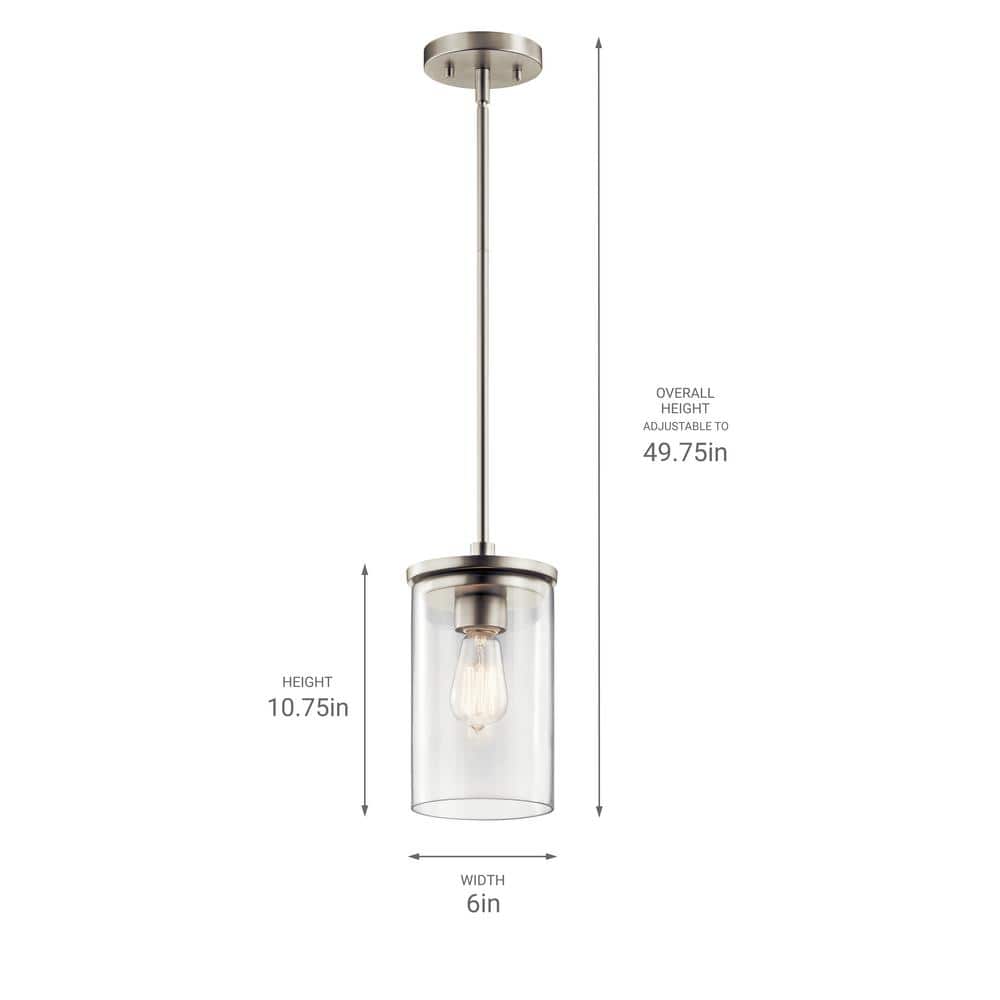 Crosby 10.75" Clear Glass Brushed Nickel Mini Pendant Light