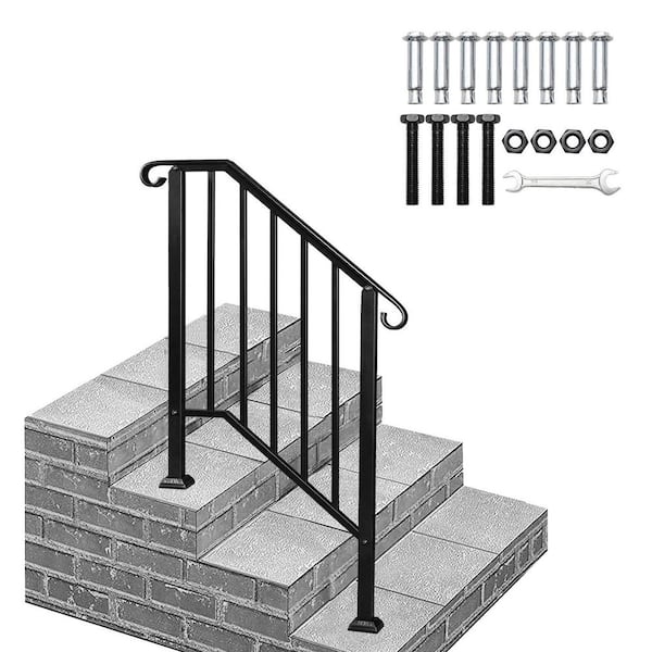 Karl home Transitional Handrail Stair Railing Fits 2-Step Iron Rail Kit