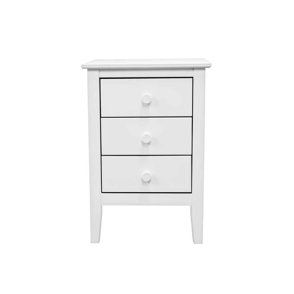 Sustainable Solid Pine 3-Drawer White Nightstand