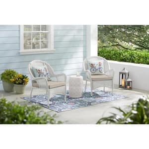 Rosemont White Weather Resistant UV Protected Steel Wicker Outdoor Patio Lounge Chair with Putty Tan Cushion (2-Pack)