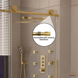 60 in. W x 76 in. H Sliding Frameless Shower Door in Brushed Gold Finish with Soft-closing and Tempered Clear Glass