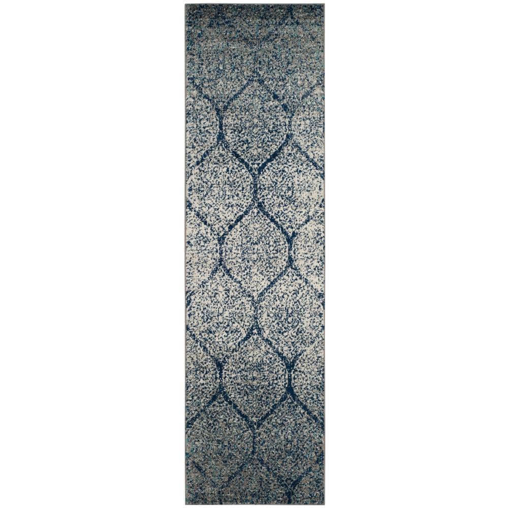 Navy and Silver Synthetic 26" Easy-Care Hand-Knotted Rug