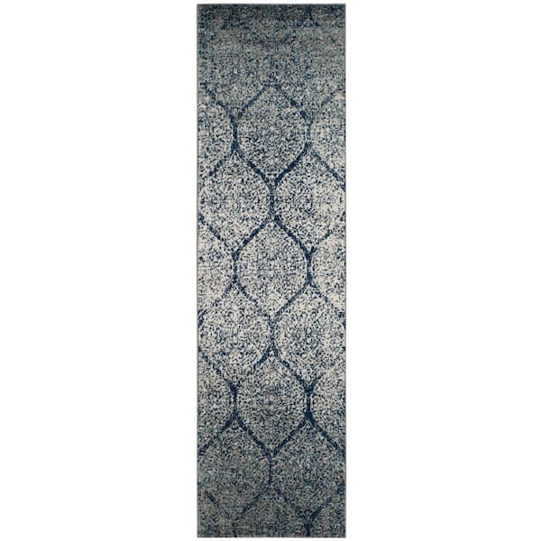 SAFAVIEH Madison Navy/Silver 2 ft. x 12 ft. Medallion Runner Rug