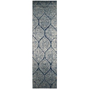 Madison Navy/Silver 2 ft. x 6 ft. Medallion Runner Rug