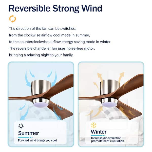 52 in. door Nickel 3 Wood Blades Ceiling Fan with Remote Control, Quiet DC Motor 6 Speed Levels Reversible Ceiling Fan