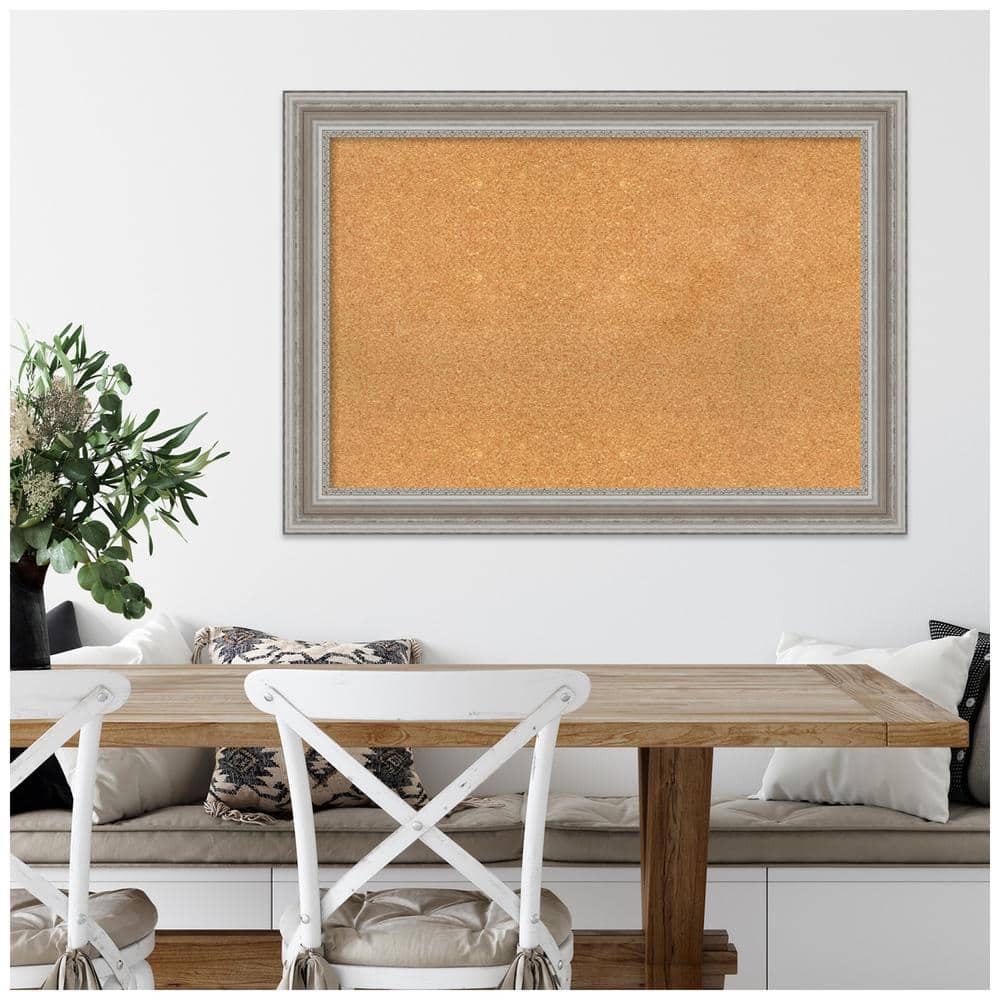 Parlor Silver Framed Natural Cork Bulletin Board 42" x 30"