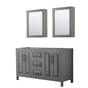Daria 59 in. W x 21.5 in. D x 35 in. H Double Bath Vanity Cabinet without Top in Dark Gray with Med Cab Mirrors