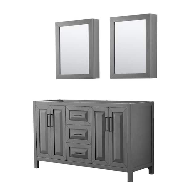 Wyndham Collection Daria 59 in. W x 21.5 in. D x 35 in. H Double Bath Vanity Cabinet without Top in Dark Gray with Med Cab Mirrors