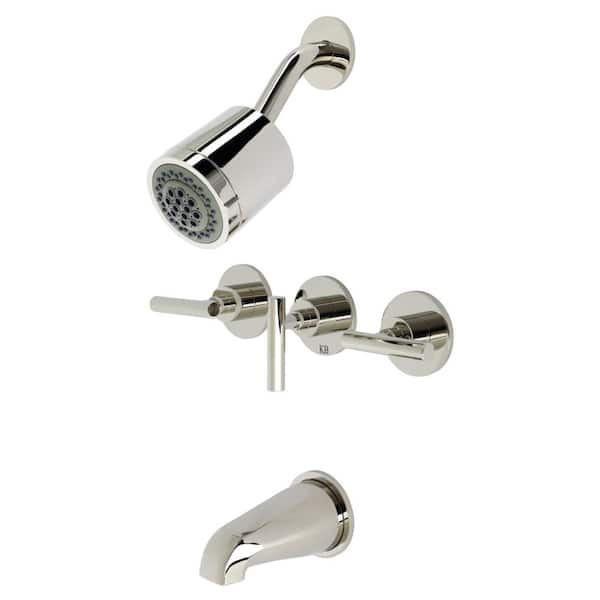 Kingston Brass Manhattan Triple Handle 2-Spray Tub and Shower Faucet 2 GPM with Corrosion Resistant in. Polished Nickel