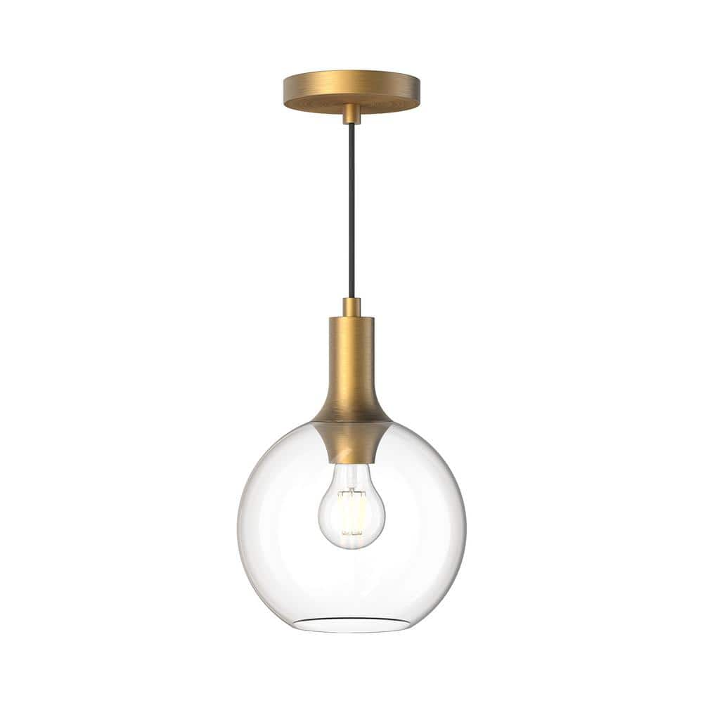 ALORA MOOD Castilla 8 in. 1 Light 60-Watt Aged Gold/Clear Glass Pendant ...