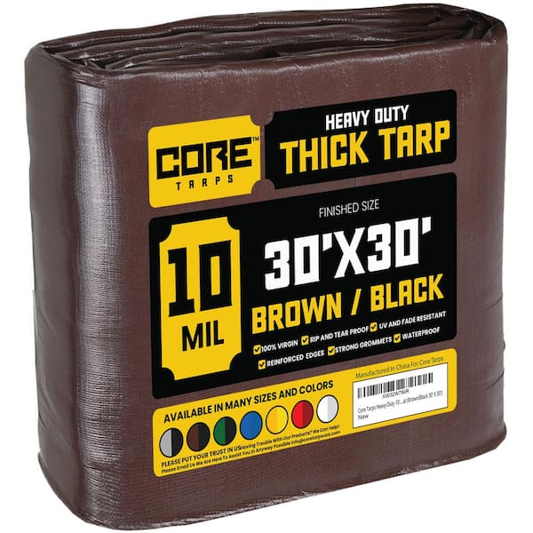CORE TARPS 30 ft. x 30 ft. Brown/Black 10 Mil Heavy Duty Polyethylene Tarp, Waterproof, UV Resistant, Rip and Tear Proof