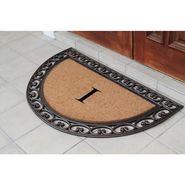 A1 Home Collections A1hc Mesh Border Black 23 in. x 38 in. Rubber and Coir Heavy-Weight Outdoor Durable Monogrammed J Door Mat